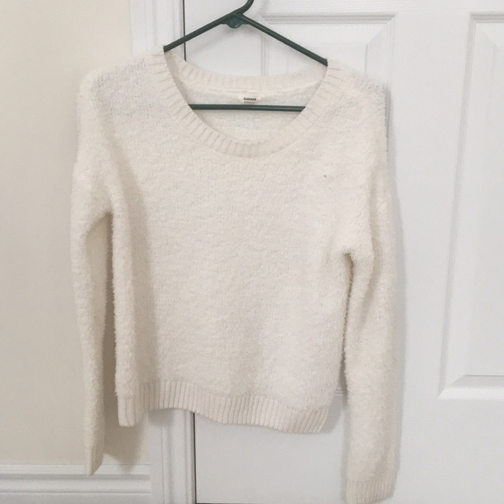 Garage Fuzzy White Crew Neck Sweater